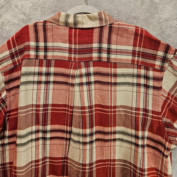 Van Heusen Mens XXL breathable Linen Plaid Red Gray Business casual vacation - Picture 10 of 14